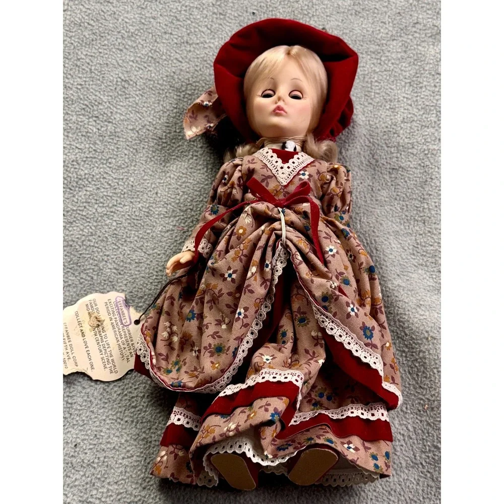 Effanbee Currier & Ives Life in the Country Vintage Doll Red Velvet Floral Dress